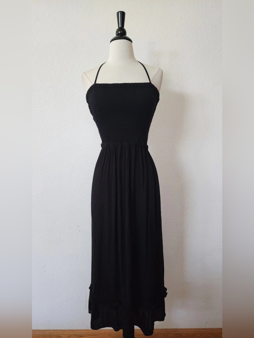 Black Smocked Maxi Dress with Spaghetti Straps